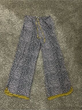 Black Leopard Print Wide-Leg Pajama Pants with Mustard Trim